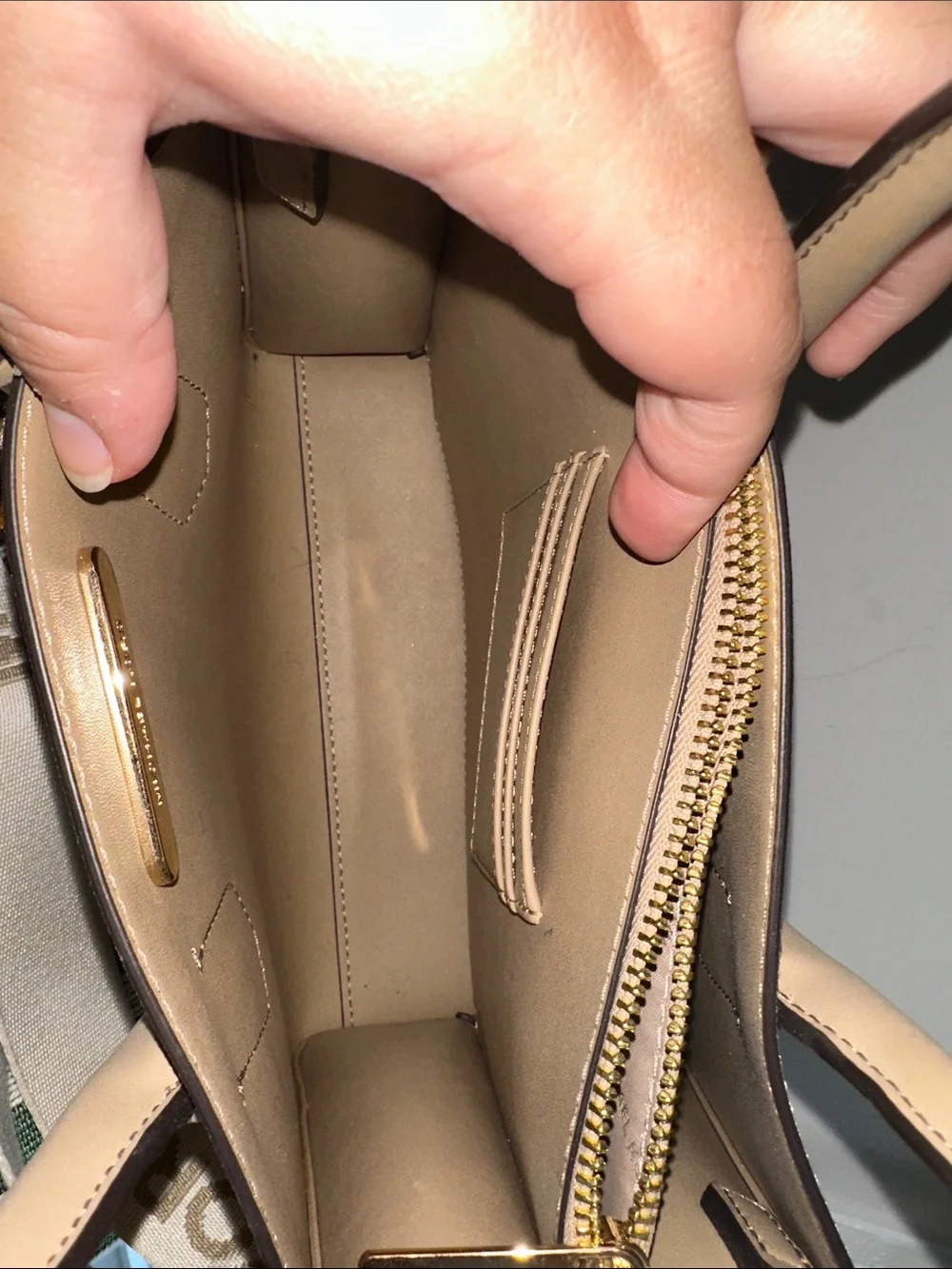 Michael Kors Saffiano Leather Satchel in Beige with Gold Hardware